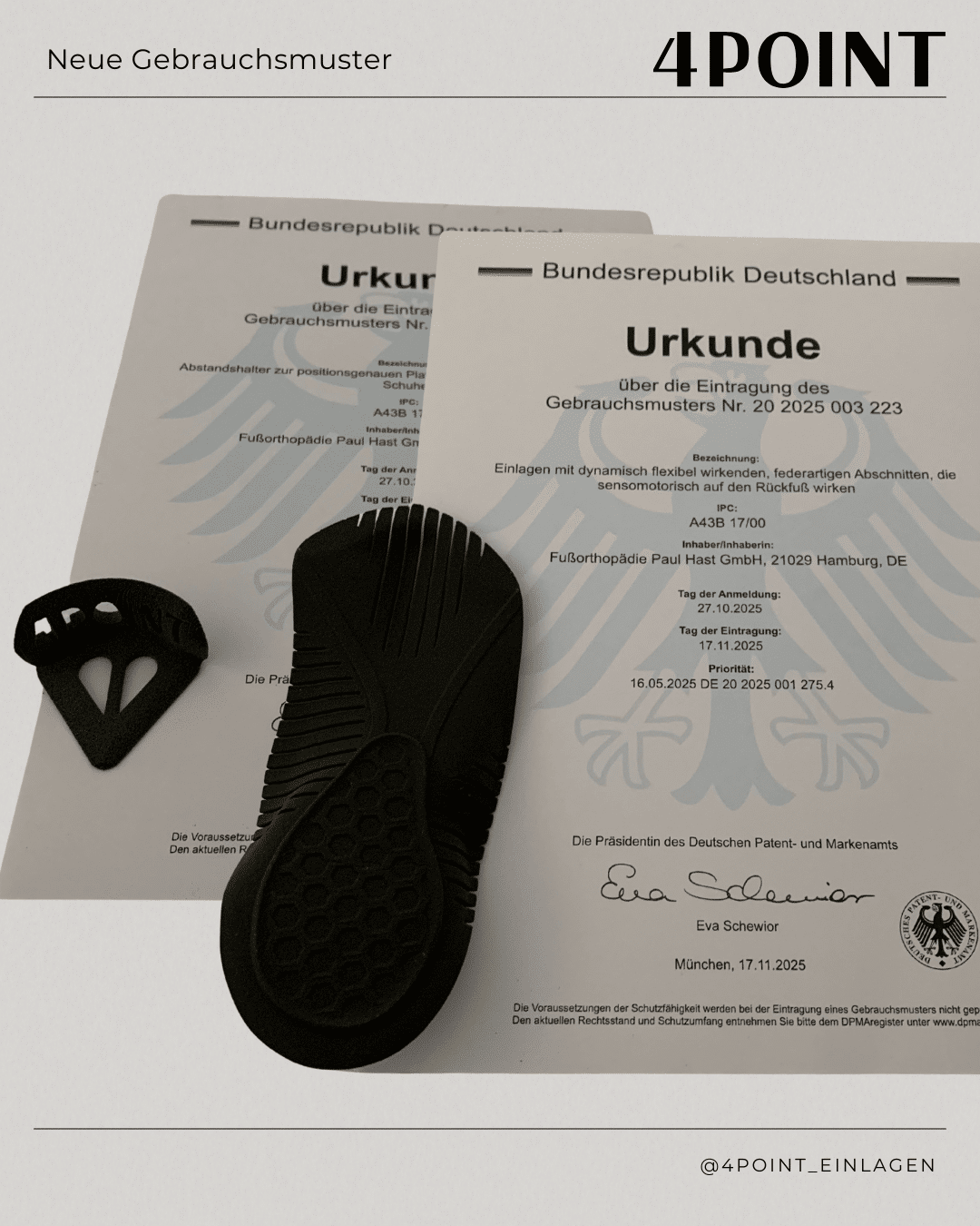 Gebrauchsmuster für dynamische sensomotorische Einlagen – neue Generation